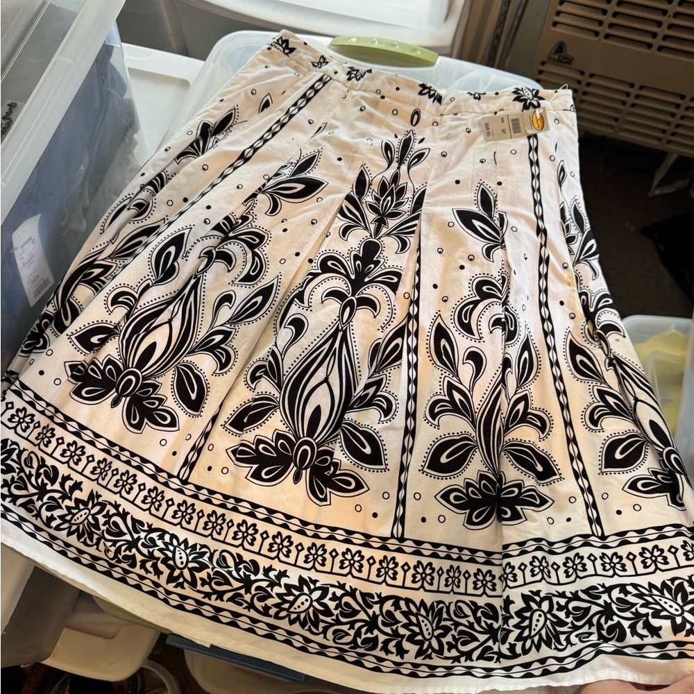 Talbots Black and White Floral A-Line Skirt